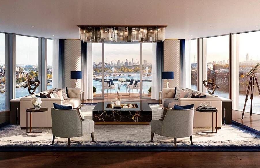 Trophy 5 Bedroom Penthouse Residence Occupying the Entire Floor of a Hi-Rise Building with Panoramic River Thames Views