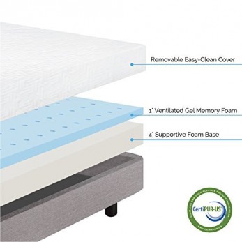 LUCID 5 Inch Gel Memory Foam Mattress - Dual-Layered - Firm Feel