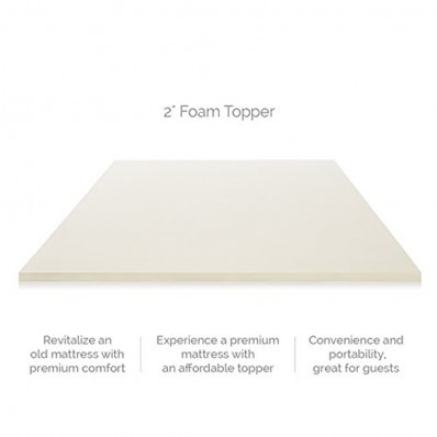 LUCID 2 Inch Foam Mattress Topper Queen Size 3-Year Warranty