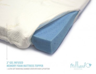 MILLIARD 2 Gel Infused Memory Foam Mattress Topper + Ultra Soft Removable Bamboo Cover with Non-Slip Bottom